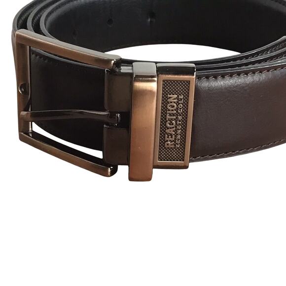 Kenneth Cole Reaction Mens XL Brown Faux Leather Adjustable Belt Polished Buckle - Picture 2 of 16